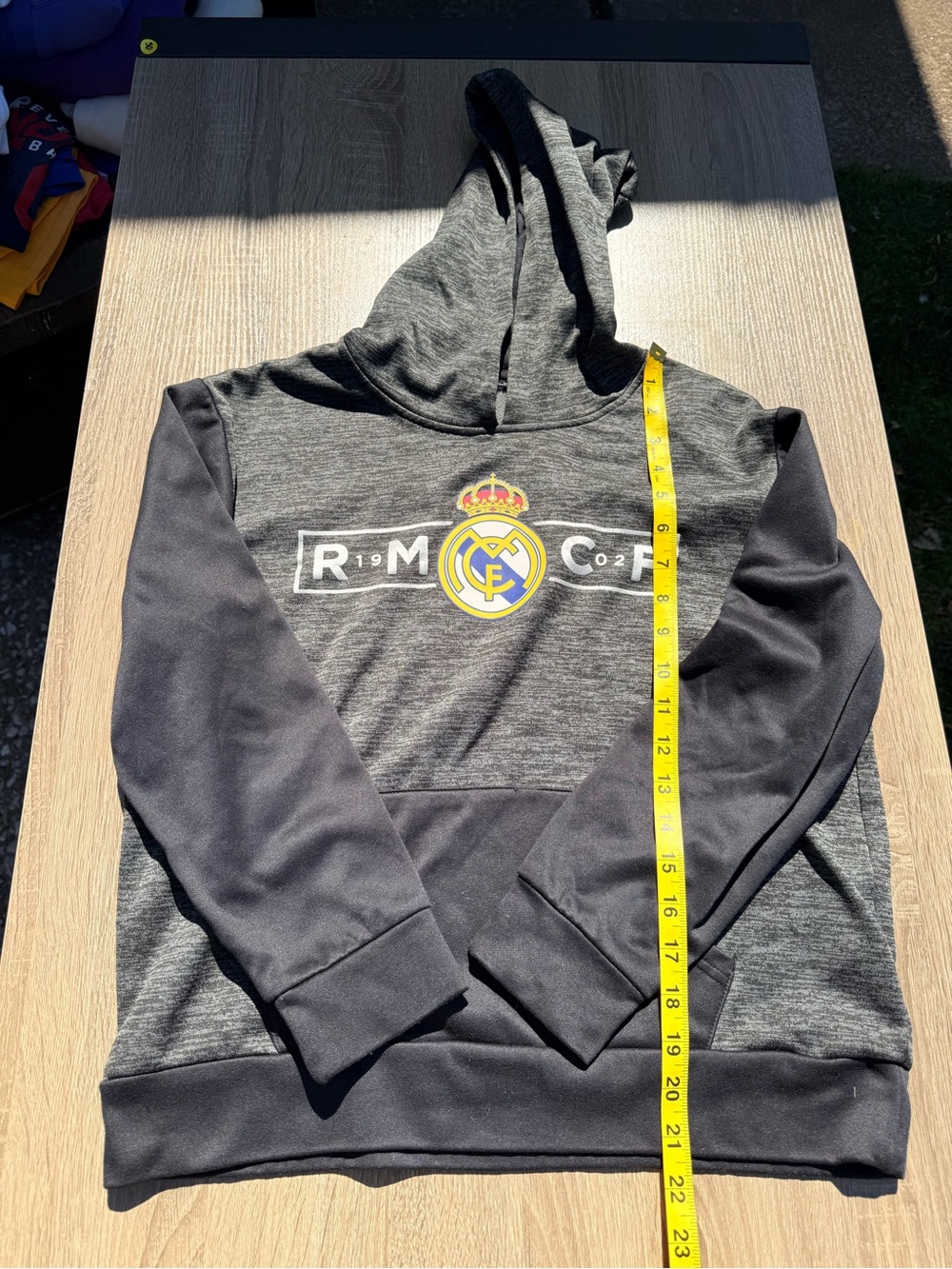 Kid Real Madrid Gray and Black Pullover Hoodie